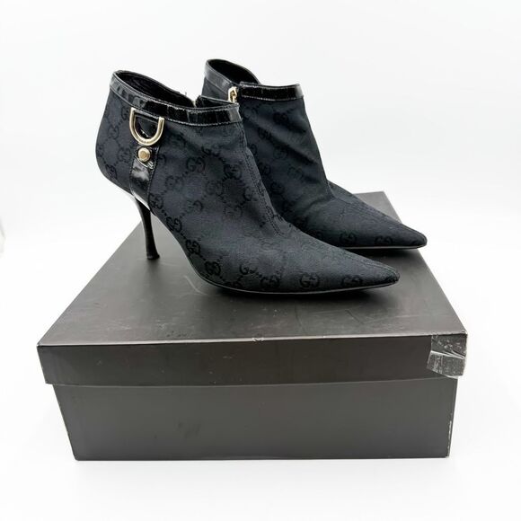 Gucci GG Canvas Pointed Toe Ankle Boots Heels Size 8 - Picture 1 of 15
